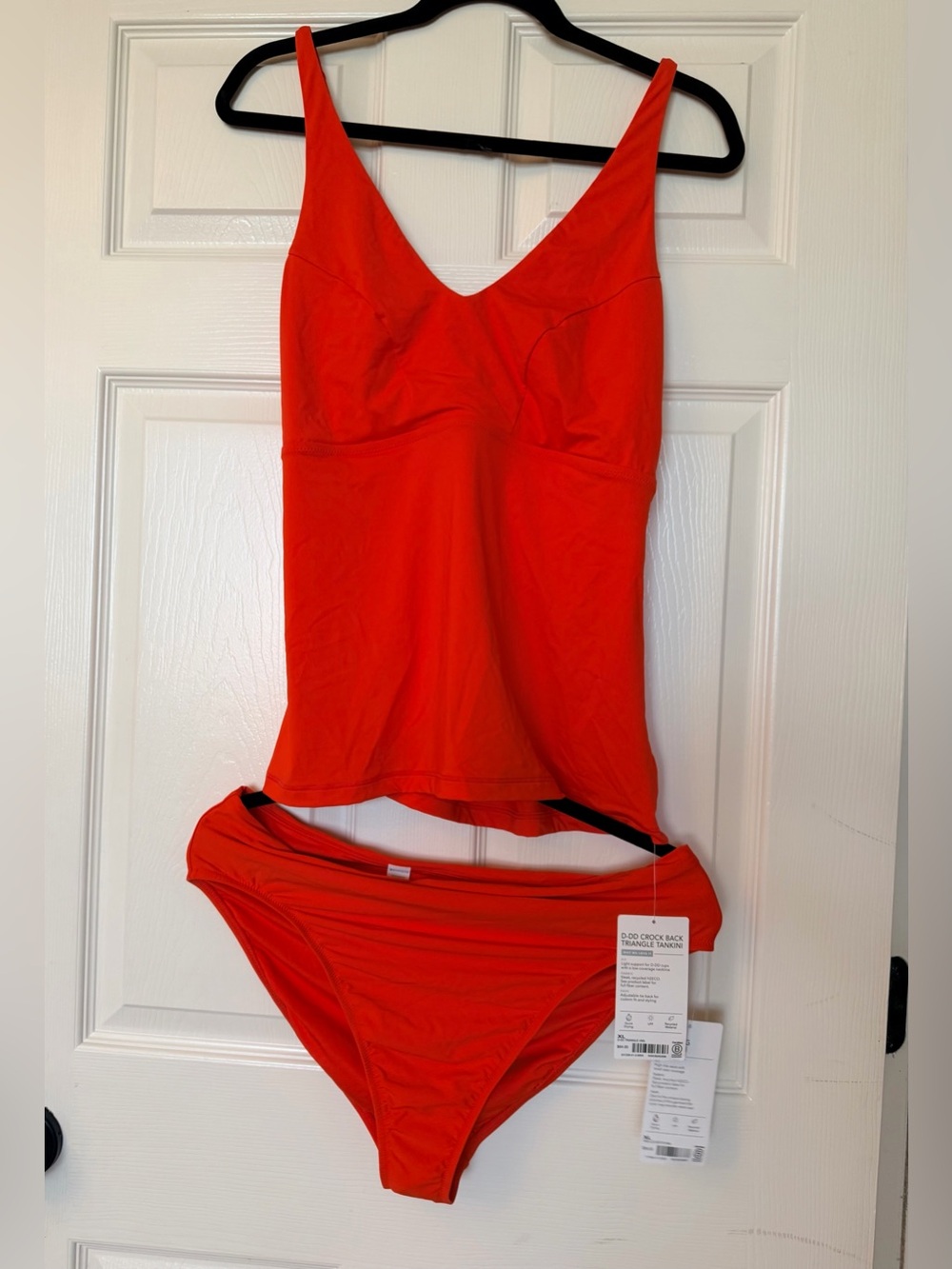 Athleta D-DD Crock Back Triangle Tankini and High Leg Swim Bottom in Vermillion
